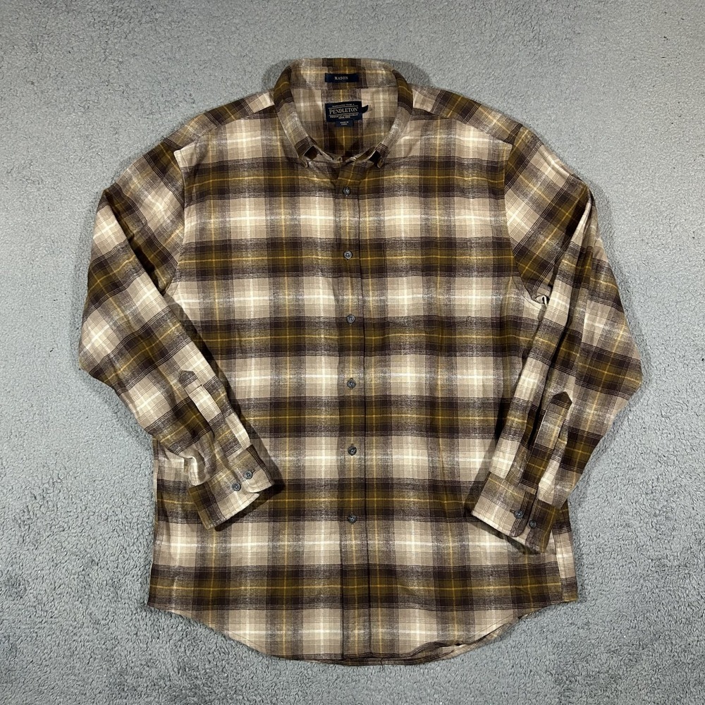 Pendleton Mason Flannel Button Down Plaid Long Sleeve Shirt Men's Large #3856